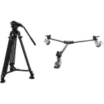 E-Image Two-Stage Aluminum Tripod with GH03 Head & Tripod Dolly Kit 75mm