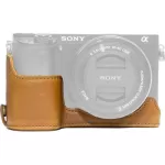 MegaGear Ever Ready Leather Half-Bottom Camera Case for Sony Alpha a6300 a6000 Light Brown