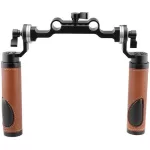 CAMVATE Two Leather Handgrips with Rosettes and 15mm Rod Block (Brown)